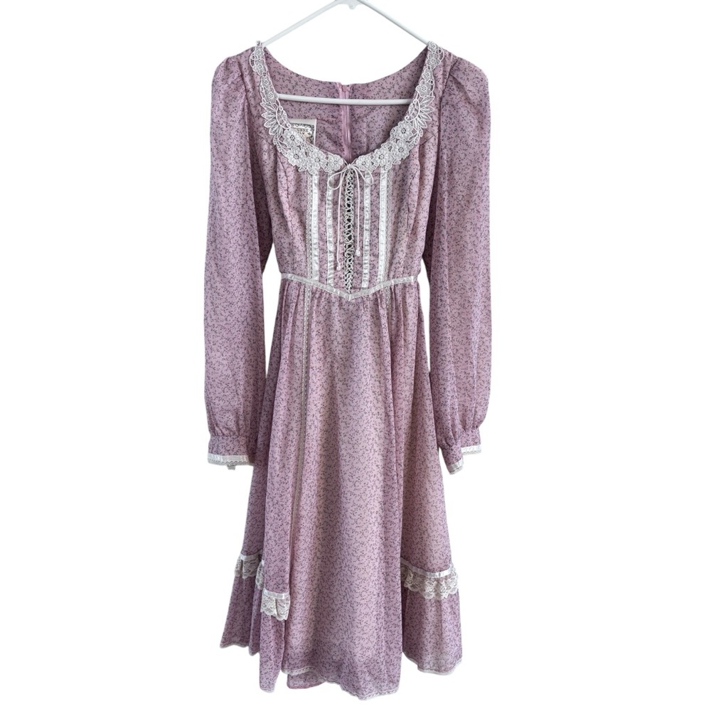 Vintage Gunne Sax Pink Floral Boho Maxi Prairie Dress Sz 9